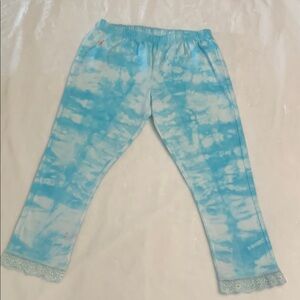 Sky Blue Tie-Dye Pajama Pants with Lace Detail